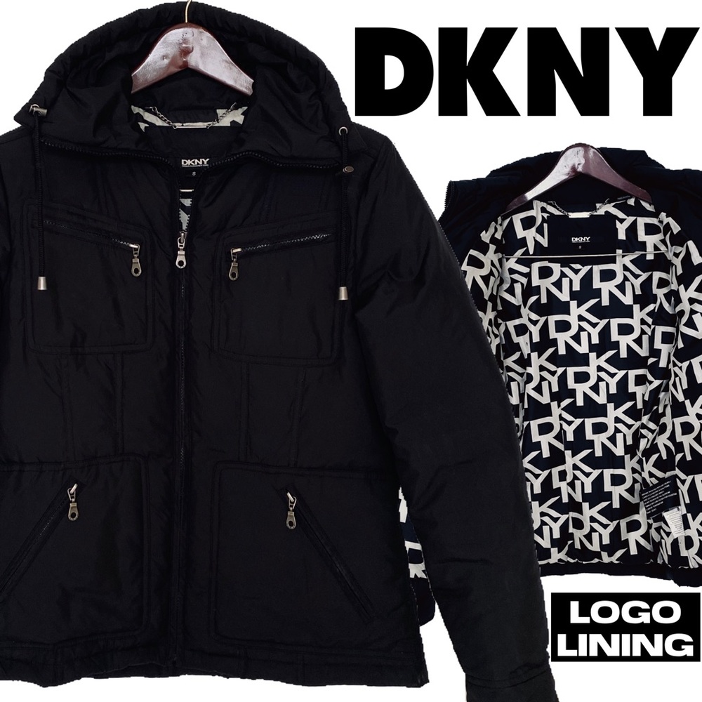 DKNY Feather Down Puffer Coat Graphic Logo Lining